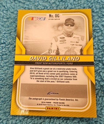 2016 Panini Prizm NASCAR Autograph David Gilliland Red, White