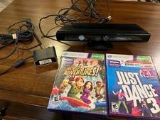 TESTED WORKING BUNDLE Xbox 360 Kinect sensor with power supply and 3 games