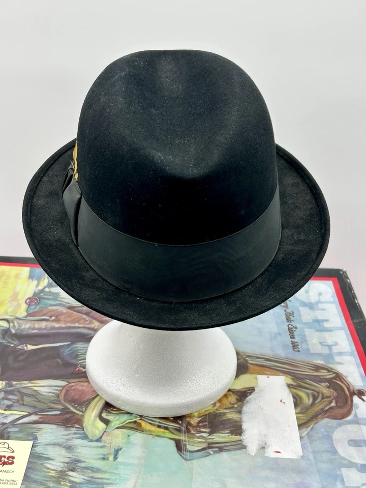 Sombrero Fedora De Fieltro Stetson Ivy League De Colección Para Hombres 7 3/8 Negro Dorado En Caja Foto 4 de 4