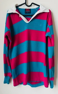Vintage Canterbury of New Zealand Pink Blue Long Sleeve Polo Shirt MEDIUM - Image 1 of 4