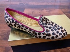 Avec Moderation Smoking Slipper Brown Animal Print Flats Shoes, Size 7 | 37