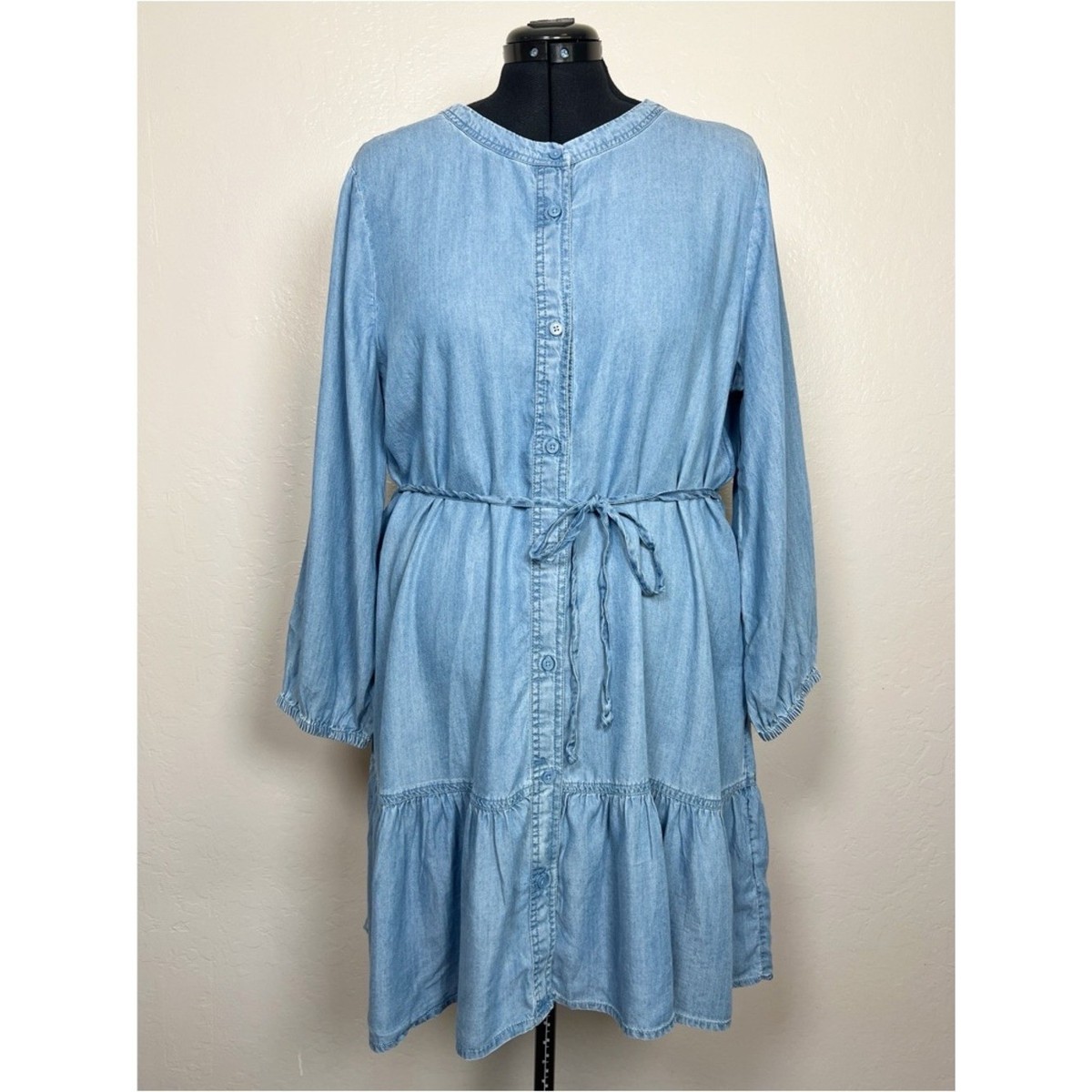 chinese dress ladies Alexa Linen Maxi Shirt Dress-Grey Blue Chambray