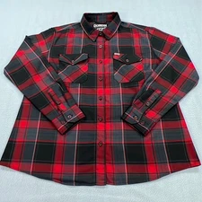 Dixxon Flannel Shirt Mens 2XL Royal Flush Red Plaid Long Sleeve Biker Poker