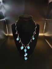 Y-drop Dyed Stone Necklace  Earring Set Wavy Chain Turquoise Dangles