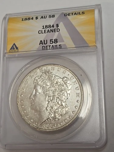 1884 MORGAN SILVER DOLLAR ANACS CERTIFIED AU58 DETAILS CLEANED