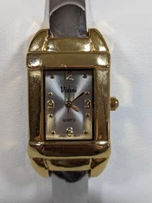 Vivani Silver Tone Dial Gold Tone Rectangle Case Open Cuff Bracelet Band Watch