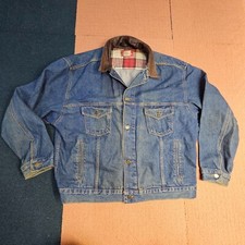 Made in USA - XL Marlboro Country Store Denim Jean Jacket Leather Collar W1e