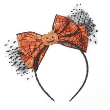 Spider Web Headband Halloween Pumpkin Lace Yellow Bow Hairbands Party Gift