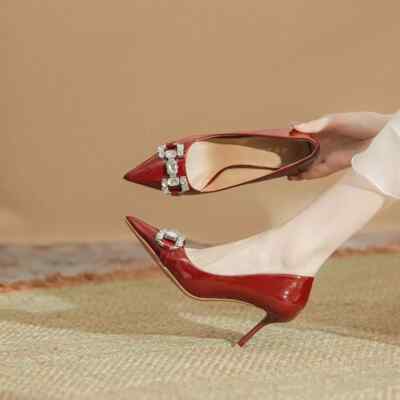 Pumps Damenschuhe 7.5 CM Rot Poliert Elegant Leder Kunststoff 50667