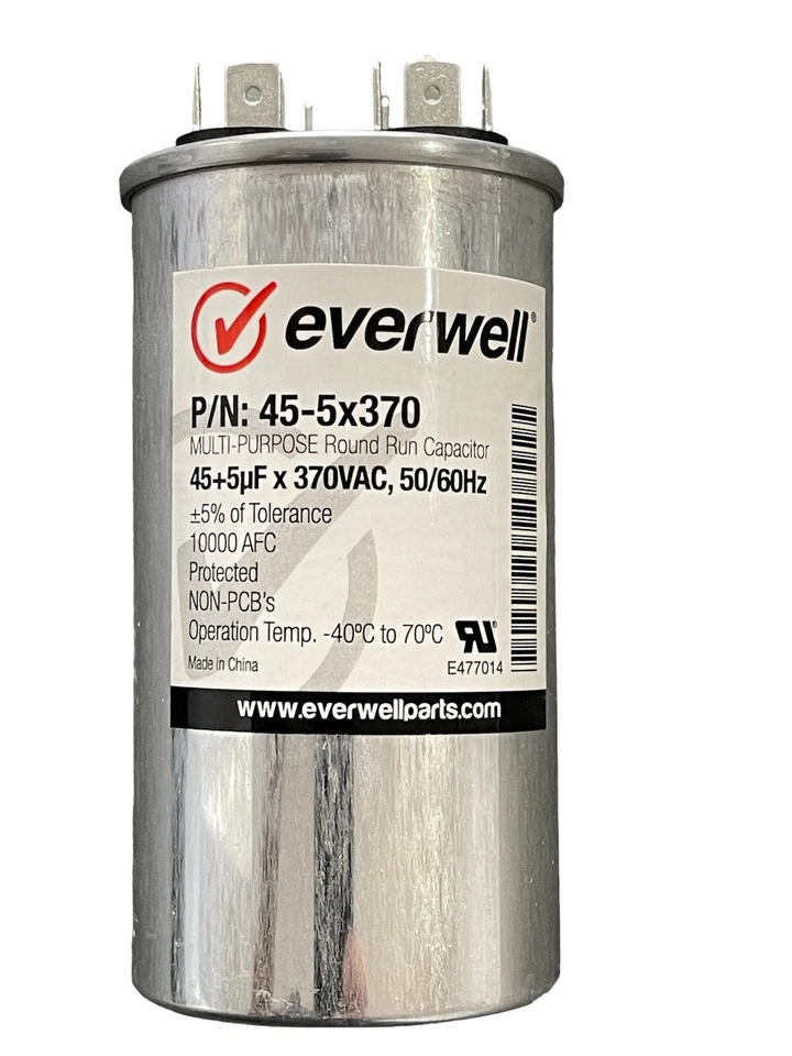 Круглый металлизированный конденсатор для запуска двигателя двойной 45+5 MFD X 370 В переменного тока 50/60 Гц - Изображение 2 из 4