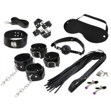 KIT BONDAGE SET SADOMASO GIOCHI BDSM EROS COLLARE POLSINI MORSO FRUSTINO MANETTE