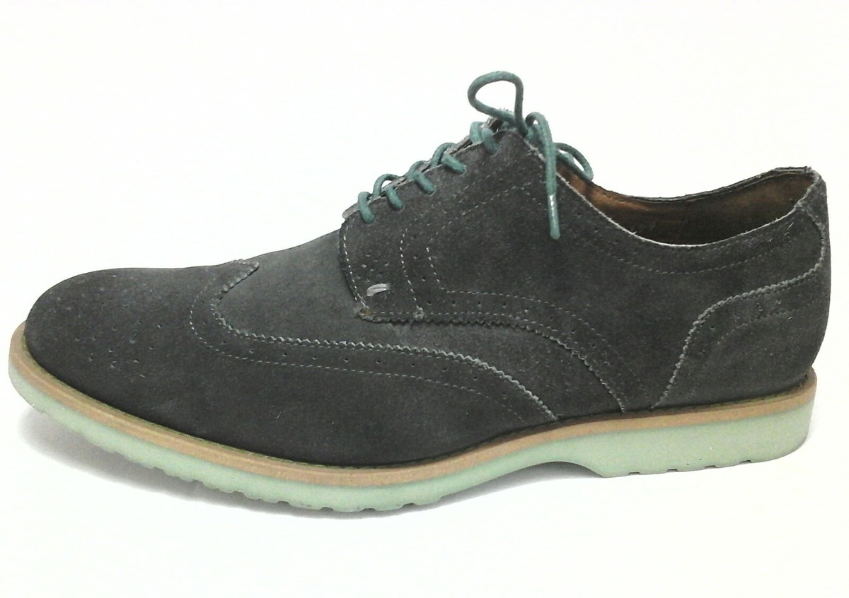 JD FISK OXFORD SHOES GRAY Suede WINGTIP Green Sole Mens US 