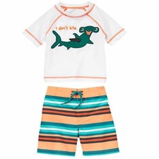 Gymboree Infant Baby Boy 18-24 Months Striped Swimsuit  Shark Rash Guard Top