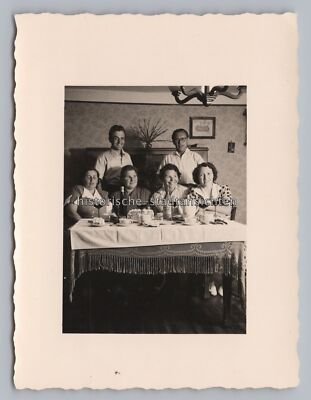 Women & Men Rich Set Table with Cake and Wormwood - Old Photo