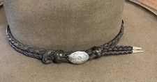 HANDMADE  BRAIDED DEERSKIN LEATHER WESTERN BOLO HATBAND STERLING SILVER NAVAJO