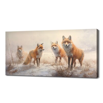 Entzückende Fuchsfamilie im Winter Leinwandbild Kunst | Geschenk für Fuchsliebhaber | Tiere