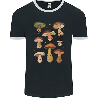Mushroom Faces Foraging Mycology Herren Ringer T-Shirt FotL