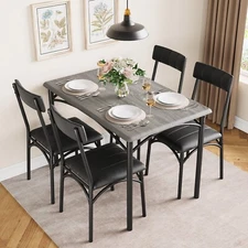 Dining Table Set with 4 Upholstered Chairs for Kitchen & Apartment Black & Gray