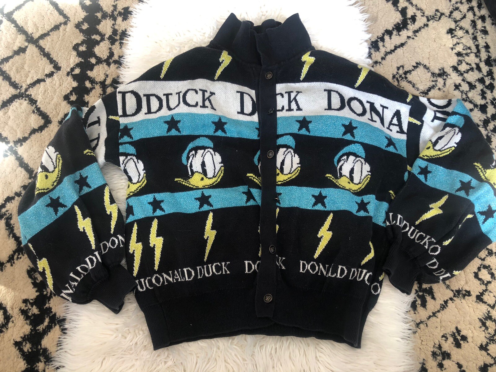 Disney Elf Sack Vintage Donald Duck Cardigan Sweater Button Up