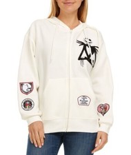 The Nightmare Before Christmas Womens Hoodie Fleece Zip Embroidery Patches Sz Lg