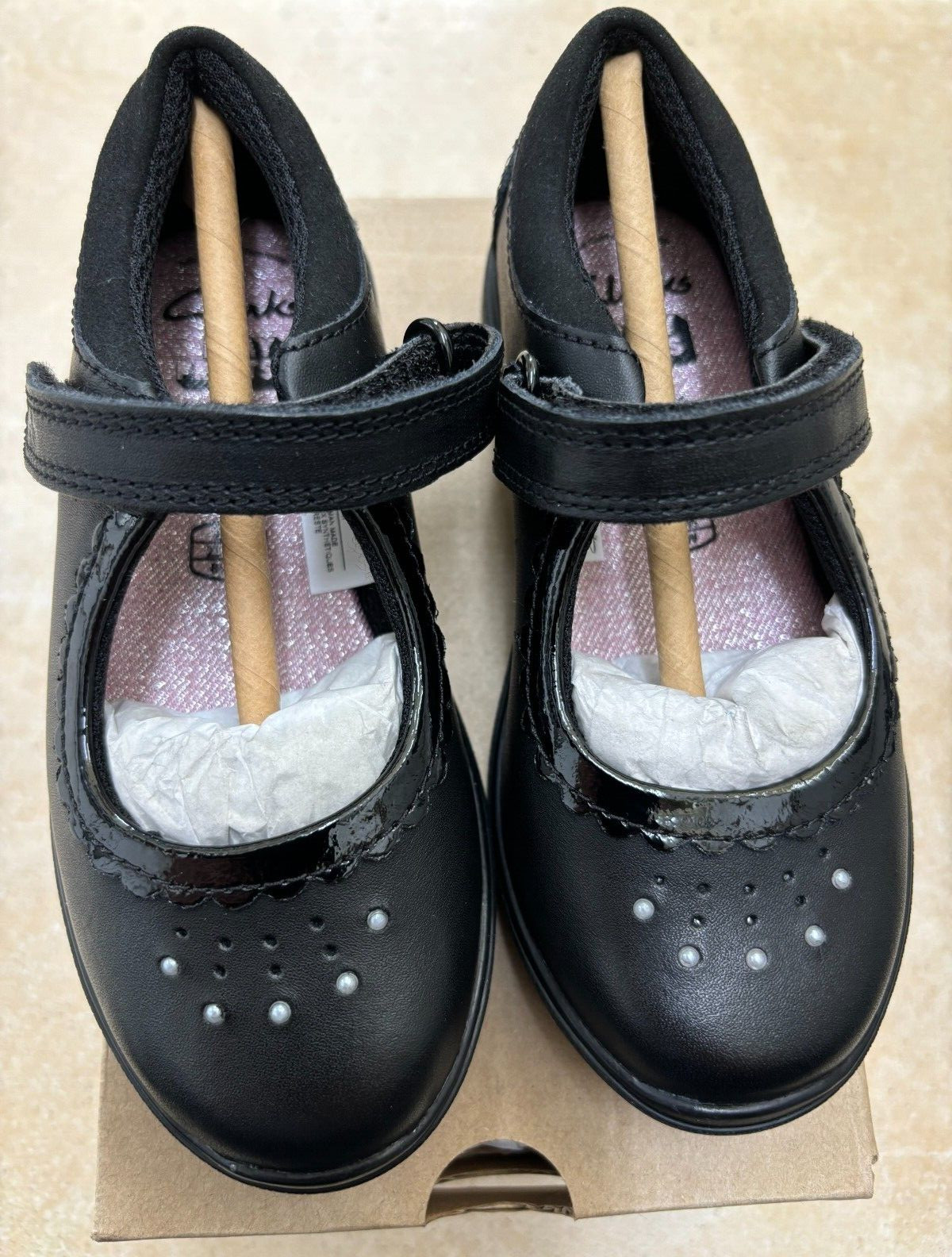 Clarks Sea Jewel Shoes Girls Leather School Mermaid 8G BNWT RRP £49.95 Black