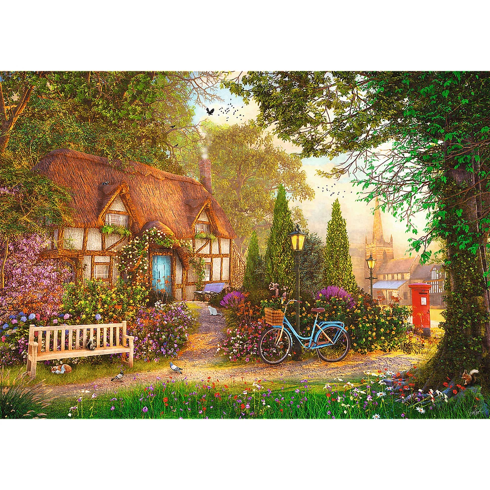 Jigsaw Puzzle 1000 Piece Teatime Countryside Thatched Cottage & FREE Poster - Image 2 of 4
