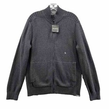 Eddie Bauer Sweater Mens Medium Charcoal Gray Cardigan Knit Full Zip Dad Casual
