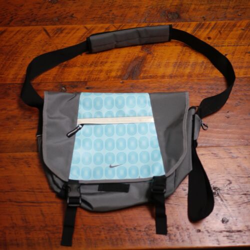 NIKE Gray Blue Black Geometric Nylon Bicycle Messenger Laptop Shoulder Bag 16x13 - Picture 1 of 7