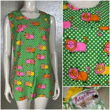 Vintage 1970's DESIGN HOUSE Neon Cotton Apron Smock Cats Cat MCM XS/SM