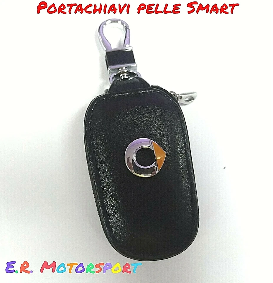 E.R. MOTORSPORT Portachiavi in Cuoio NERO con logo SMART