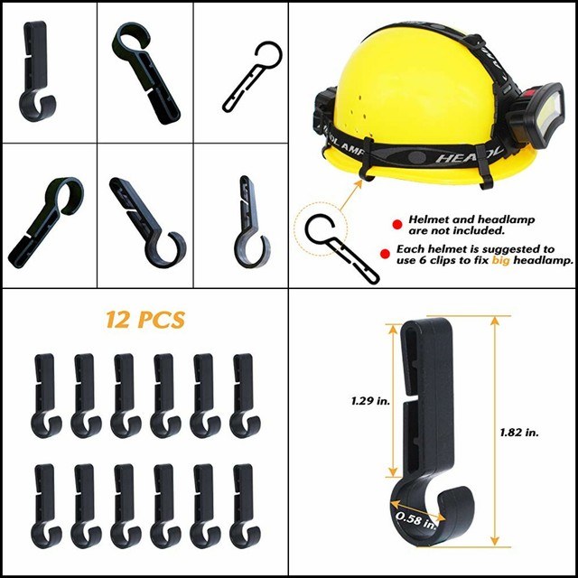 Helmet Clips for Headlamp Hook Hard Hat Light Clip 10 Count Black Home