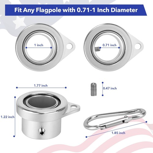 Aluminum Alloy Flagpole Ring Set with Bearings 2 Pack, anti Wrap 360°Rotating - Picture 4 of 7