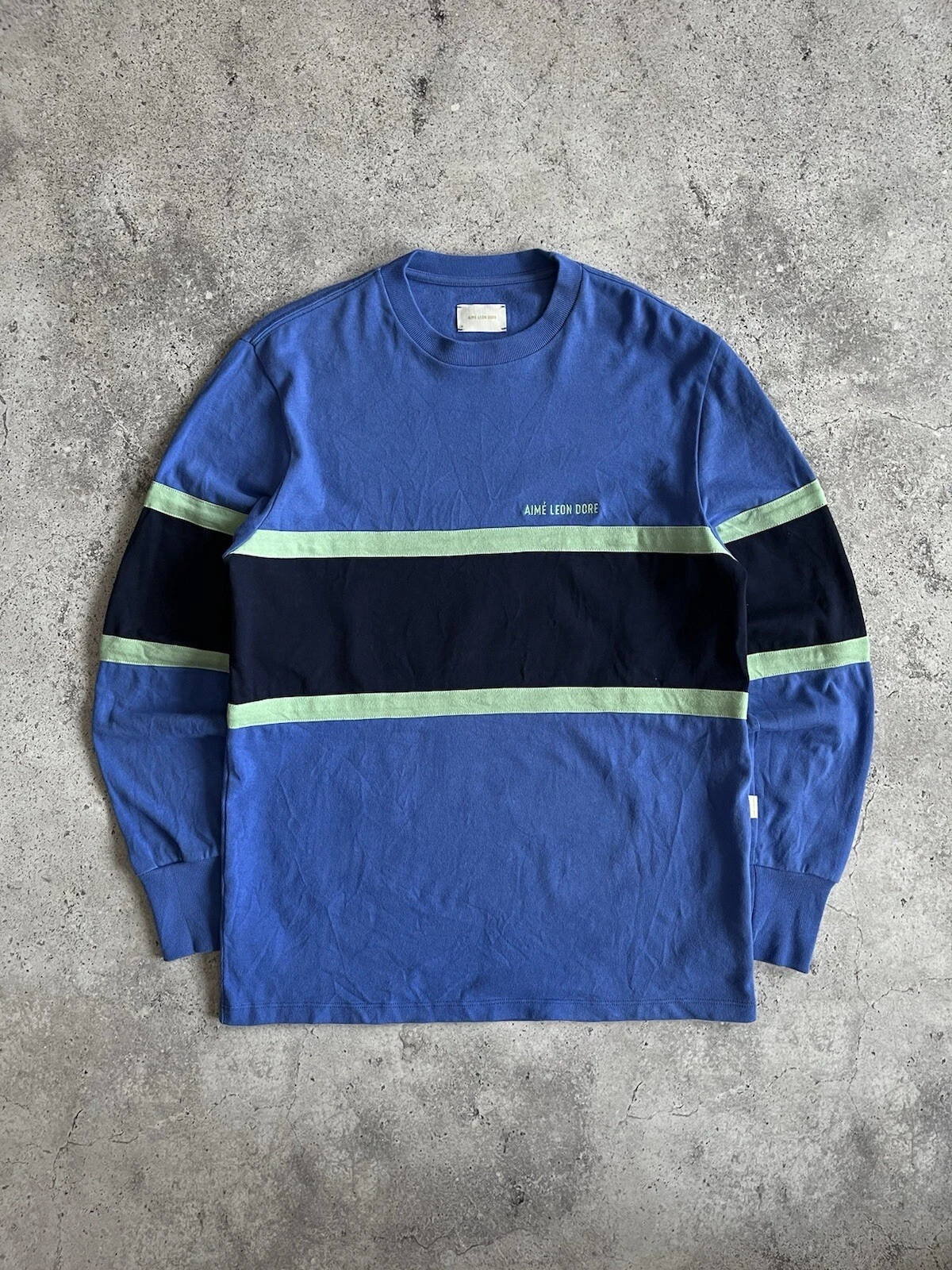 Aime Leon Dore ALD Multi Stripe Blue Long Sleeve Crewneck Mens Size Medium