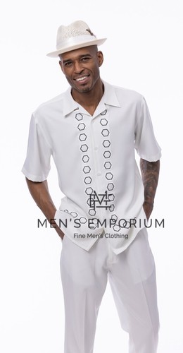 NUEVO Conjunto de 2 piezas para caminar de verano Montique para hombre traje de ocio ajuste regular blanco 2504 - Imagen 2 de 2