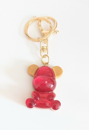 Handmade Red Gold Teddy Bear Epoxy Resin Keyring Bag Charm Unique Gift Keychain - Picture 2 of 4