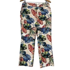 Chico's Secret Stretch Palm Print Straight Leg Crop Pant Womens 4 Boho NEW