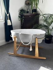 Grey Cotton Rope Moses Basket with Rocking Stand from The Rattan Company
