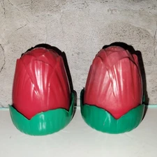 Vtg Jaydon Plastic Red Tulip w/Green Leaf Base Salt and Pepper Shakers Retro MCM