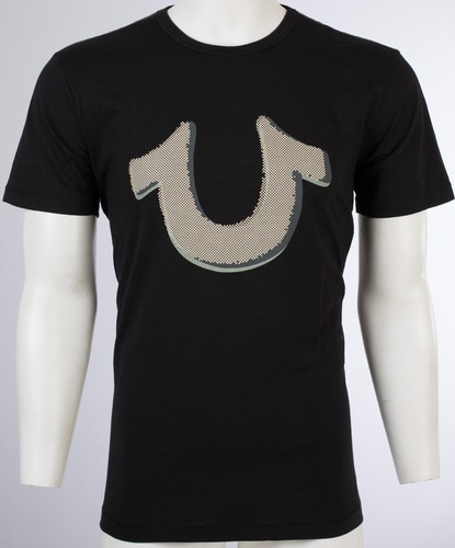 69 $ TRUE RELIGION schwarzes kurzärmliges Designer Grafik-T-Shirt Pop-Art Hufeisen - Bild 4 von 7