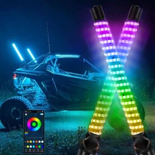 2X 1FT COB RGB LED Spiral Brake Whip Lights For Polaris RZR Turbo Trail XP 1000