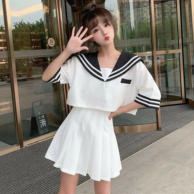 Japanese Cosplay Sailor Uniform Shirt Plus Size Sexy Korean School Clothes  Girl