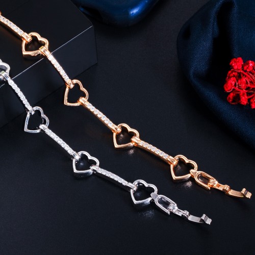 Brazalete Brazalete Corazón Amante Circonita Cúbica Pavé Coreano Oro 585 para Damas Niñas - Imagen 8 de 13