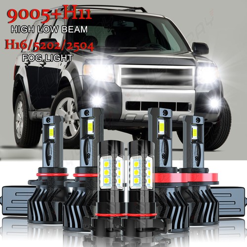 For Ford Escape 2007 6X 9005 H11 H16 LED Headlight High/Low Beam+Fog Light Bulbs