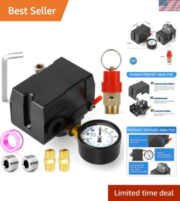 #ad 4 Way Air Compressor Pressure Switch 110V 240V with Safety Relief Valve $41.00