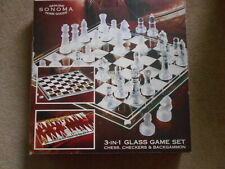 Genuine Sonoma 3 in 1 Glass Game Set Chess Checkers & Backgammon NIB