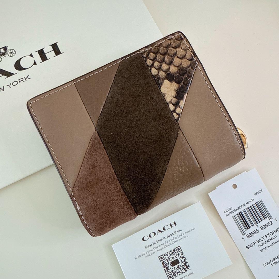 COACH Patchwork Snake Suede Snap Wallet Brown New… - image 2
