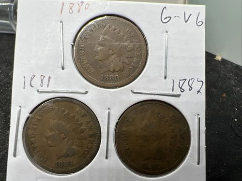 Wholesale Lot Of 3 Indian Cent Coins 1880 1881 1882 Good / VG
