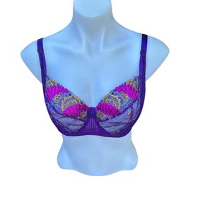 Aubade Paris Bra French Kiss Purple Floral Lace Unlined Underwire Balconette 34E