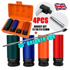 30" Long Power Breaker Bar Ratchet Wrench & 1/2" Drive Wheel Nut Socket Set 4Pcs