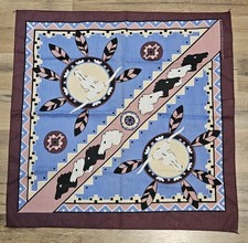 Vintage Southwestern Bandana Handkerchief Skull Feather Horse USA RN 14193